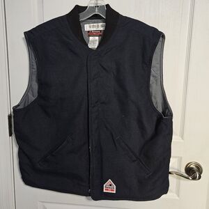 Bulwark FR Quilted Vest Navy Blue Snap Close Flame Resistant Protective Mens XL
